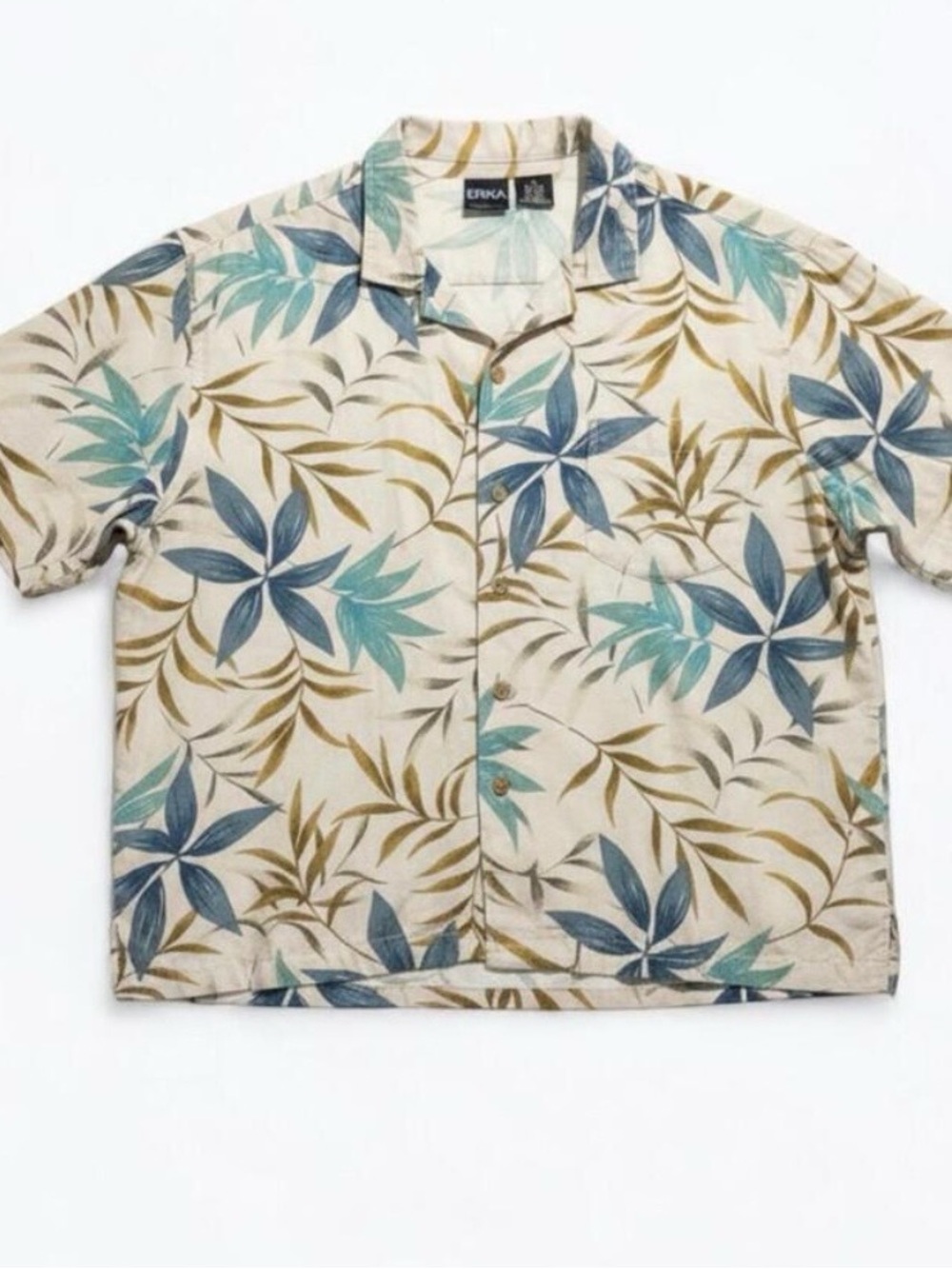 Erika Vintage Blue Brown Floral Hawaiian Shirt Womens XLarge